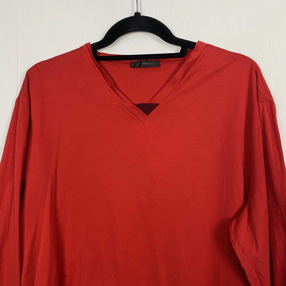 Versace Women’s Red V Neck Long Sleeve Cotton T-Shirt Size 3XL. - Picture 2 of 13